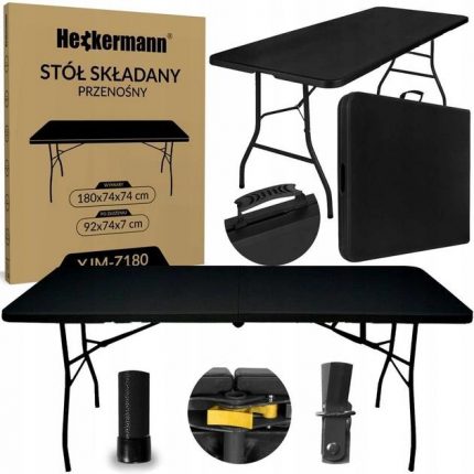 Стіл Складний Переносний Heckermann 180х74х74 Black - Зручність для Пікніка або Подій