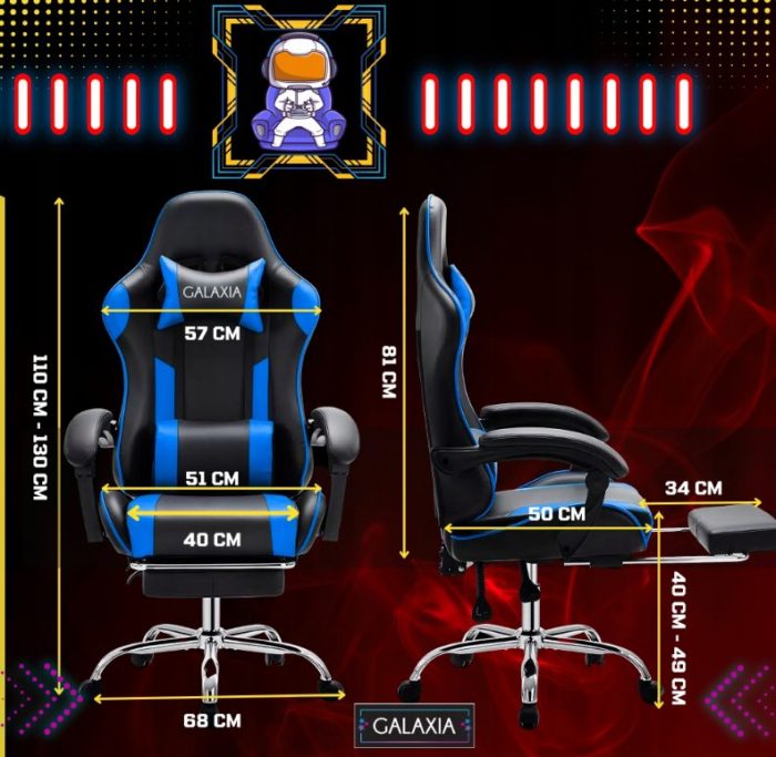 Геймерське Крісло з підставкою для ніг GALAXIA чорний+синій - Комфорт та Стиль - Зображення 2
