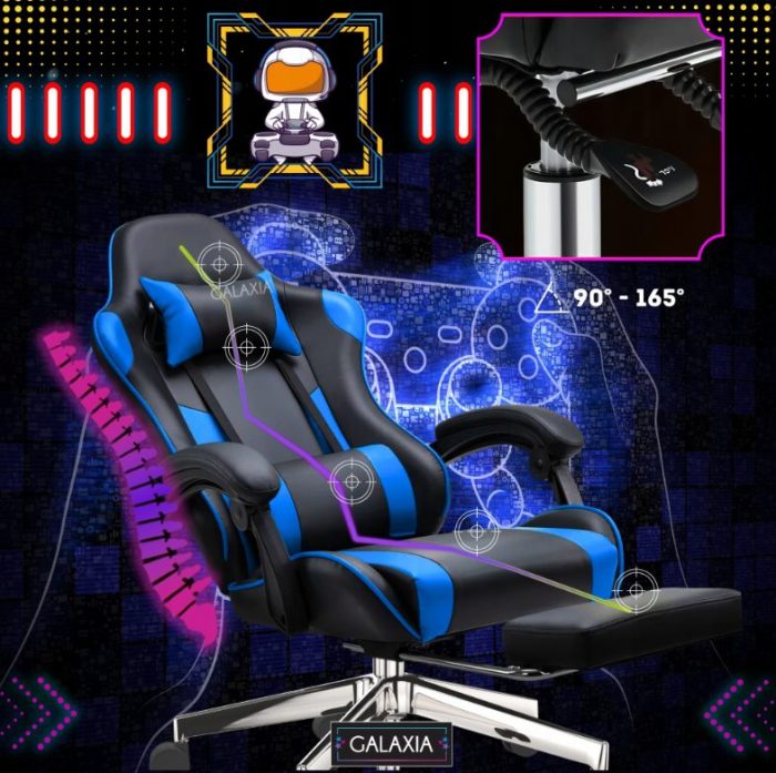 Геймерське Крісло з підставкою для ніг GALAXIA чорний+синій - Комфорт та Стиль - Зображення 3