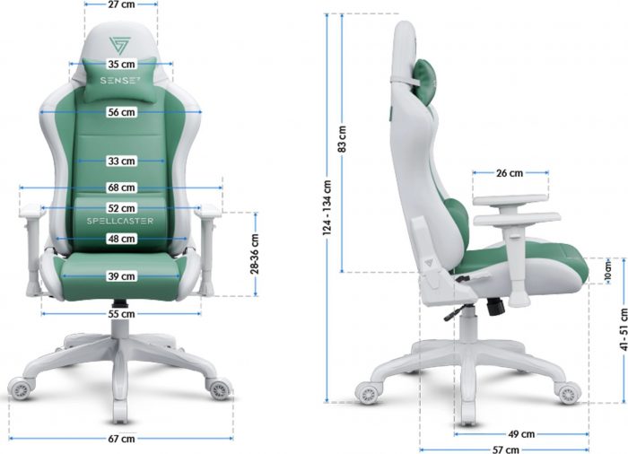 Геймерське крісло SENSE7 Spellcaster FUKU PU Крісло білий/зелений Стиль і комфорт для геймерів у яскравих кольорах - Зображення 9