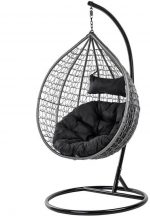 Підвісне садове крісло-кокон сірий від Velaco ITAKA-GR-OKR-BL з витонченою чорною подушкою: Втілення комфорту та елегантності - Зображення 4
