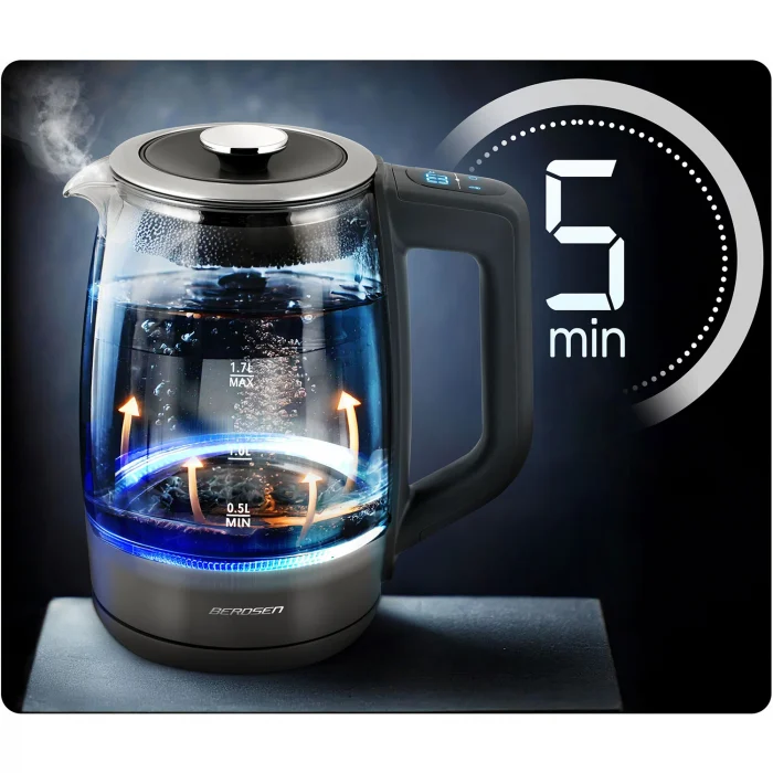 Електрочайник 1.7 л Berdsen BD-711 з боросилікатного скла - Зображення 12