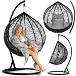 Крісло садове підвісне Hawana чорне + сірі подушки (кокон) - Стиль і зручність