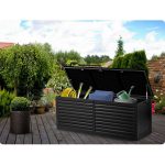 Садова скриня 143,5 x 57 x 53,5 см 390 л чорна - Створення простору для зберігання на свіжому повітрі - Зображення 13