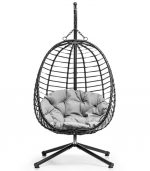 Підвісне садове крісло гойдалка (кокон / гніздо) чорне SAN VITO + сіра подушка - Зображення 4