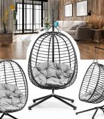 Підвісне садове крісло гойдалка (кокон / гніздо) чорне SAN VITO + сіра подушка - Зображення 3