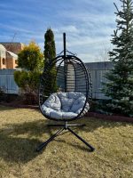 Підвісне садове крісло гойдалка (кокон / гніздо) чорне SAN VITO + сіра подушка - Зображення 5