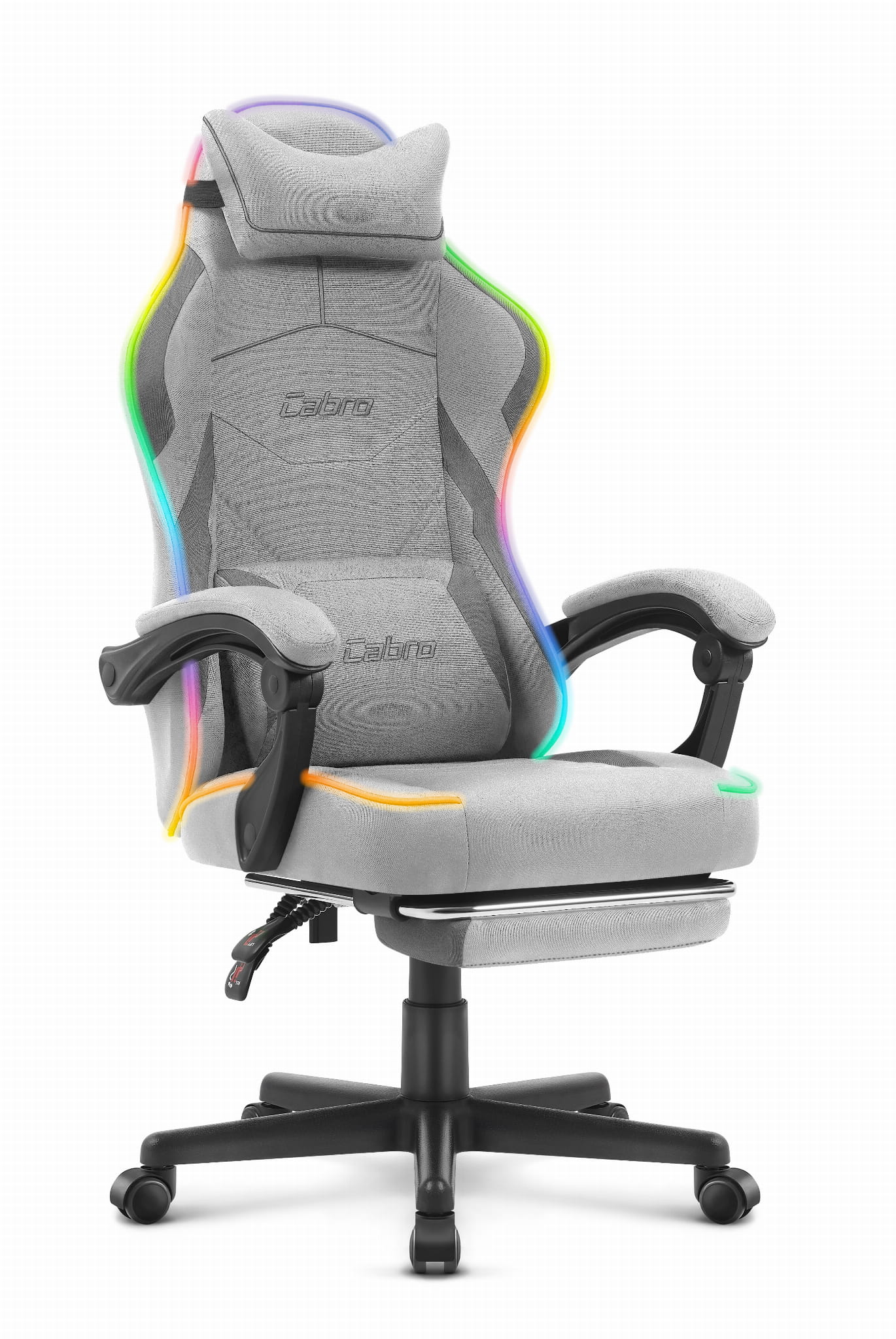 C502-Grey-2LEDr2 Ігрове крісло Cabro C502 світлодіодне сіре -тканина - Зображення 1