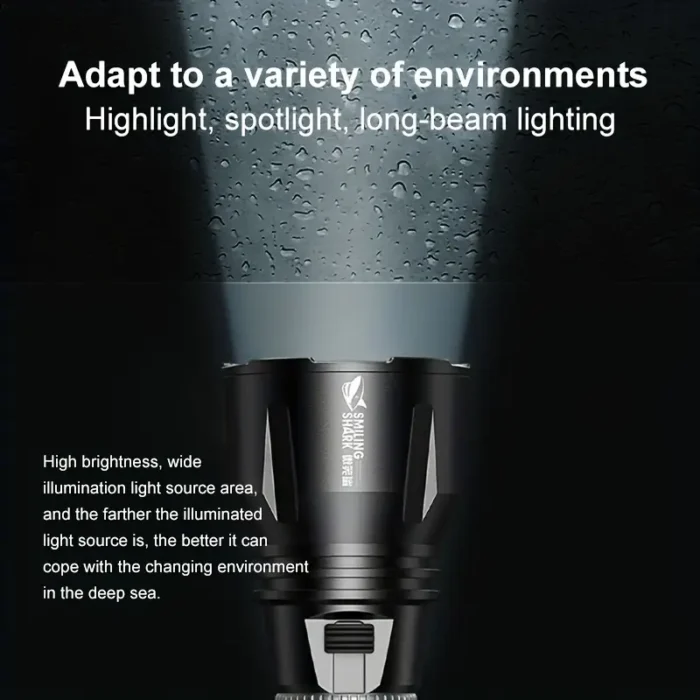 LED Ліхтарик SMILING SHARK M90 15 см для підводного плавання та охоти. - Зображення 4
