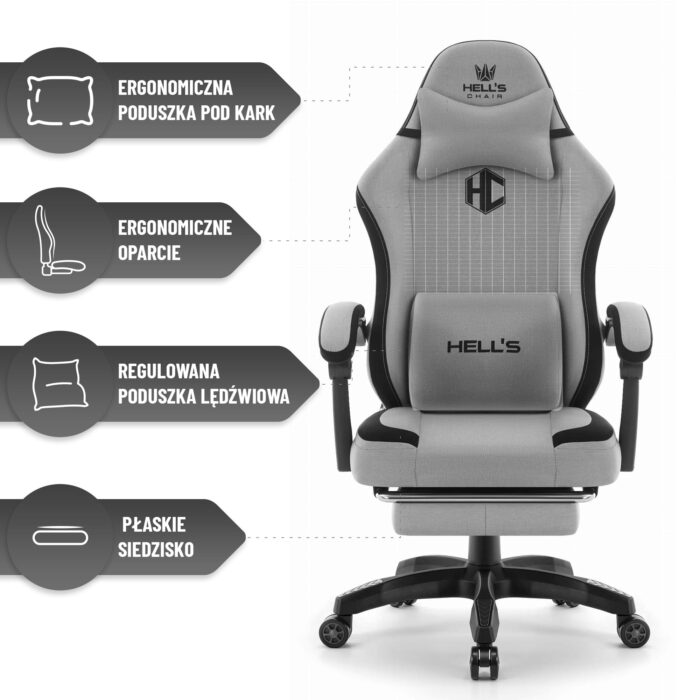 Геймерське крісло Hell's Chair HC-1016 Gey Black  тканина - Зображення 7
