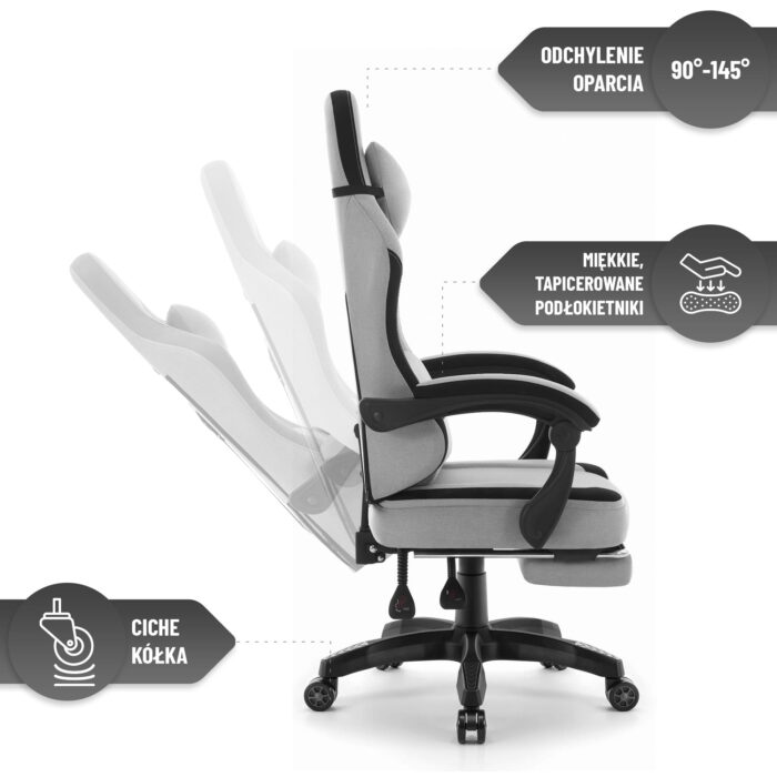 Геймерське крісло Hell's Chair HC-1016 Gey Black  тканина - Зображення 9