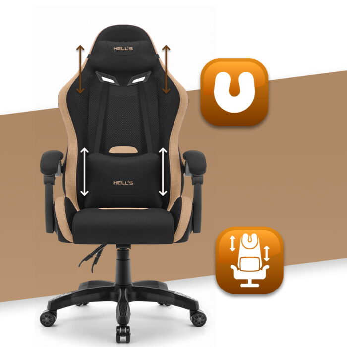 Геймерське крісло Hell's Chair HC-1012 Black Biege тканина/замша - Зображення 5